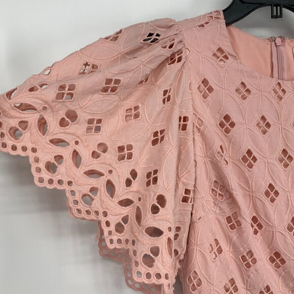Rachel Parcell Dress Pink Eyelet Sheath Flutter Sleeve Cotton - Picture 7 of 14
